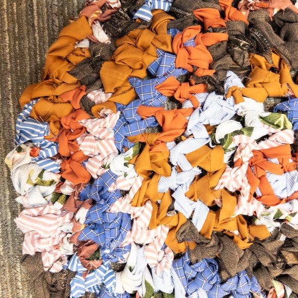 Upcycled Rag Rug Boho Orange Blue Autumn Colors Handmade - Picture 4 of 6